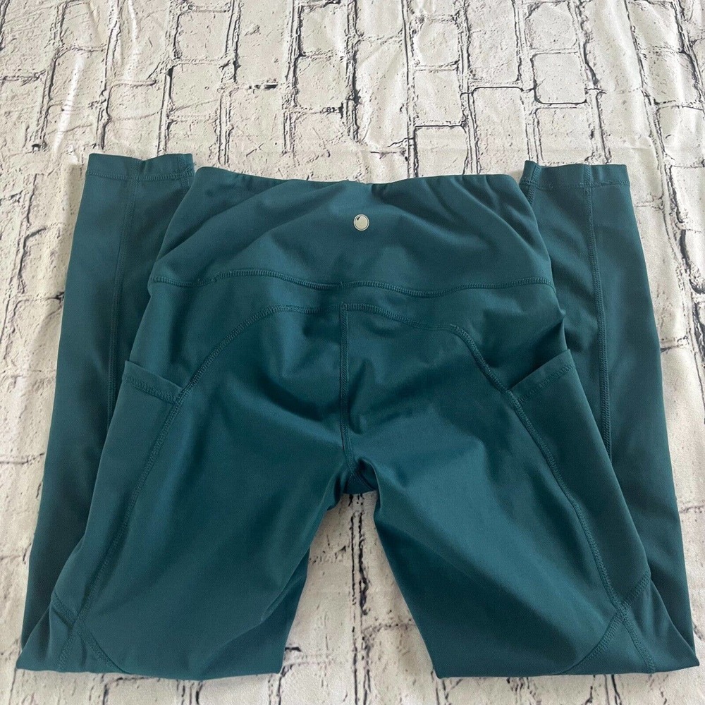 Yogalicious Lux Full Length Soft Leggings Teal Green Pockets Size High Rise Logo
